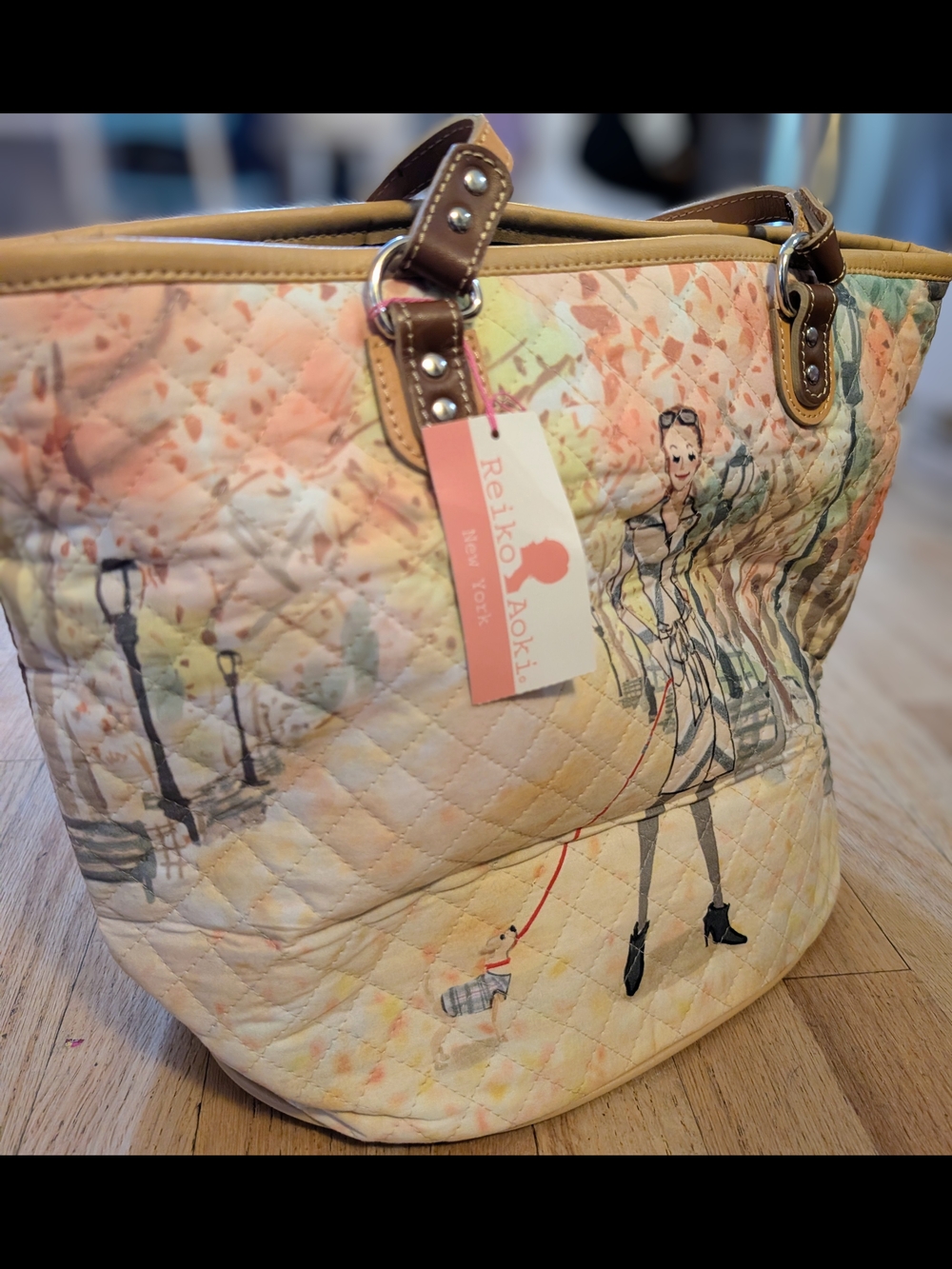 Quilted Canvas Tote Bag in Pastel Floral Print - Made In Japan- New